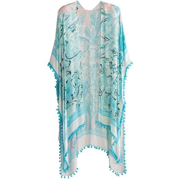 Belize Lightweight Boho Resort Wrap Kimono Cover Up Turquoise - Picture 1 of 4